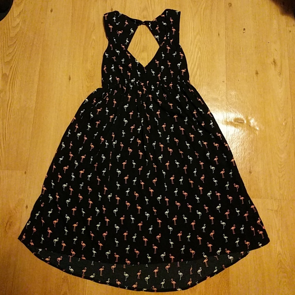 Roxy Black High-Low Flamingo Print Dress